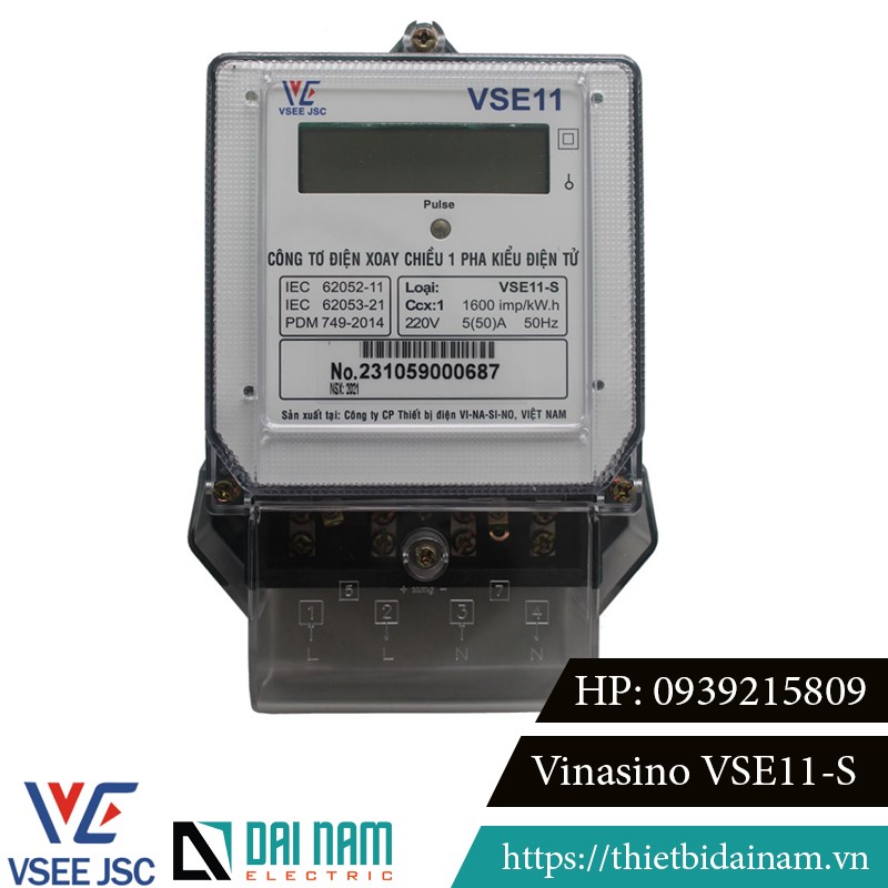 Công tơ điện tử 1 Pha Vinasino VSE11-S  kWh 1P 1 giá không đo xa 5(50)A CCX:1