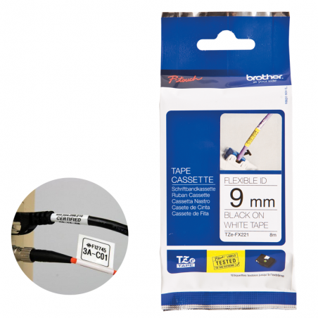 Brother TZe-Fx221 network cable printing label. Black text on white background, size 9mmx8M