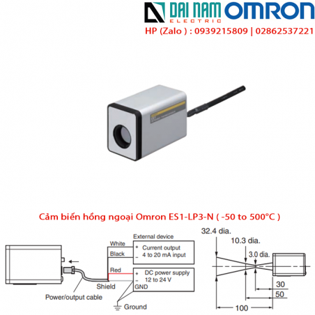 Cảm biến hồng ngoại Omron ES1-LP3-N đo -50 to 500°C khoảng cách 30mm đối với vật đo 3mm